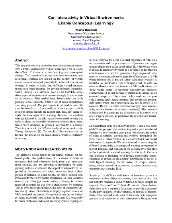 (PDF) Can interactivity in virtual environments enable conceptual learning