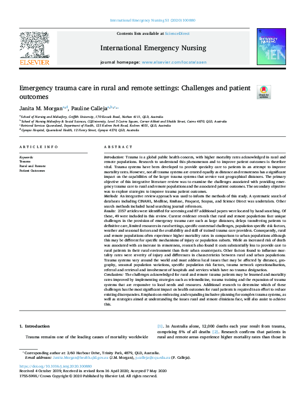 (PDF) Emergency trauma care in rural and remote settings: Challenges ...