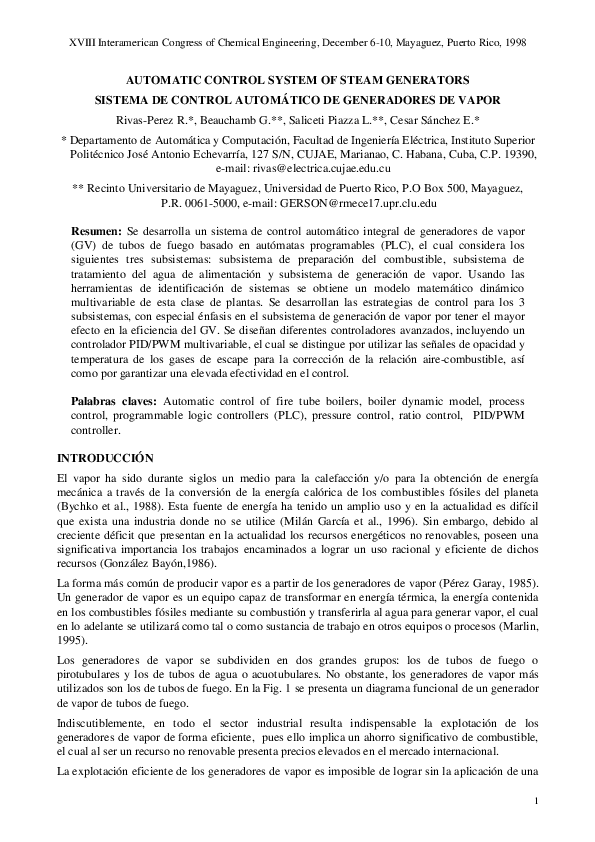 (PDF) Automatic Control System of Steam Generator