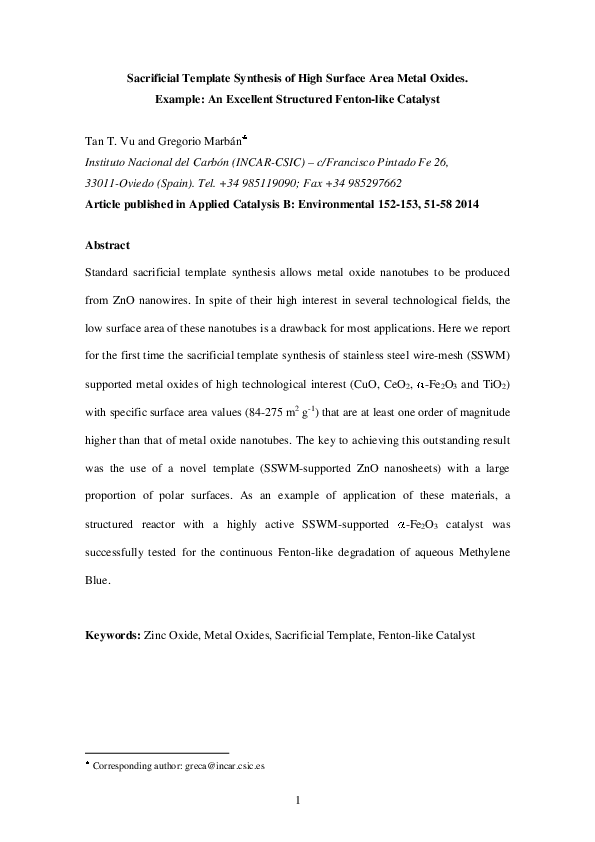 (PDF) Sacrificial template synthesis of high surface area metal oxides ...