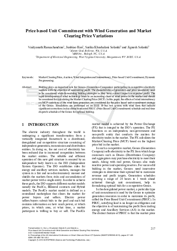 (PDF) Price based Unit Commitment with Wind Generation and Market ...