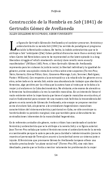 (PDF) Construcción de la hombría en Sab (1841) de Gertrudis Gómez de ...
