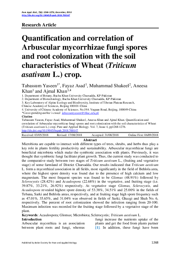 (PDF) Quantification and correlation of Arbuscular mycorrhizae fungi ...