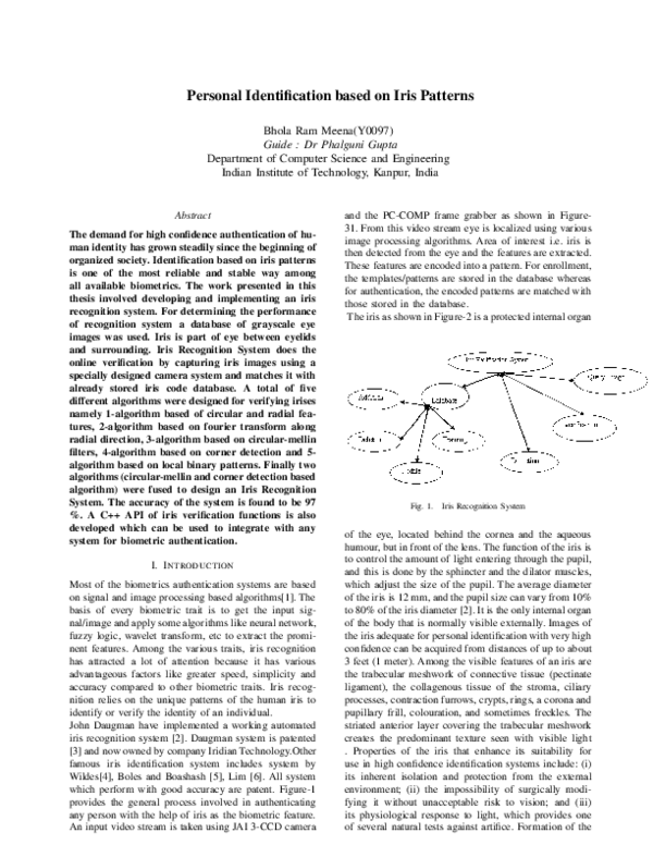 (PDF) Personal Identification based on Iris Patterns