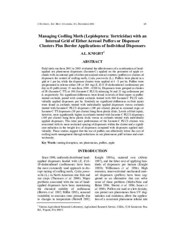 (PDF) Managing codling moth (Lepidoptera: Tortricidae) with an internal ...