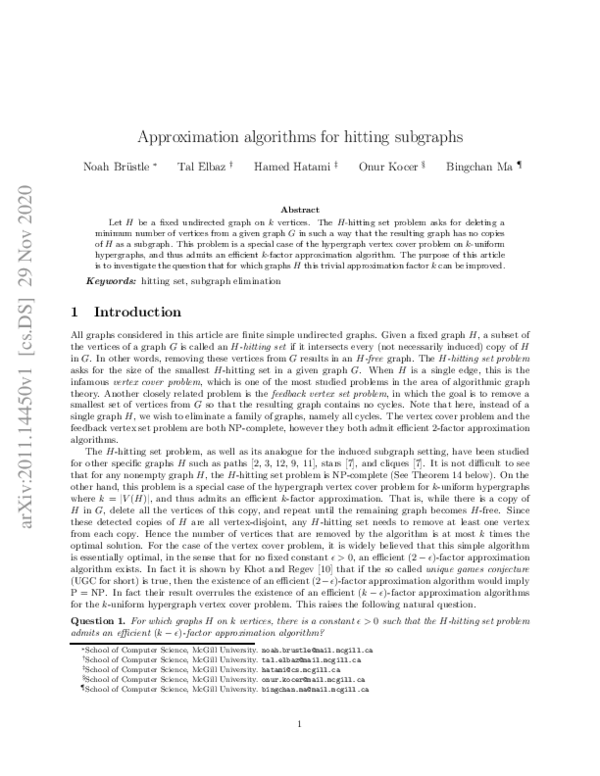(PDF) Approximation Algorithms for Hitting Subgraphs