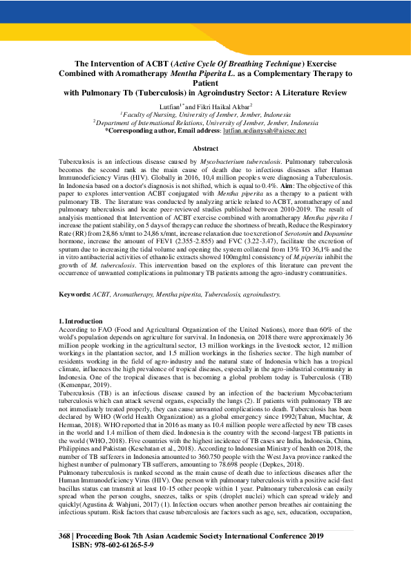 (PDF) The Intervention of ACBT (Active Cycle Of Breathing Technique ...