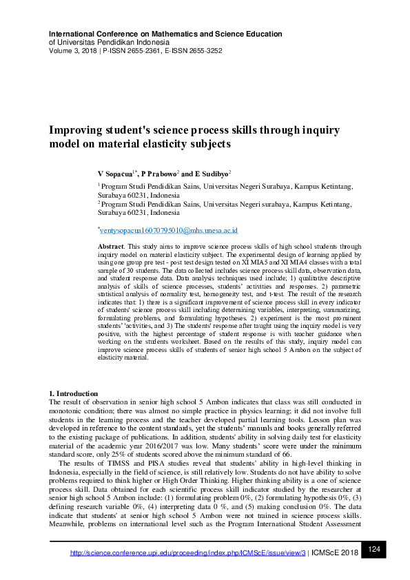 (PDF) Improving student's science process skills through inquiry model ...