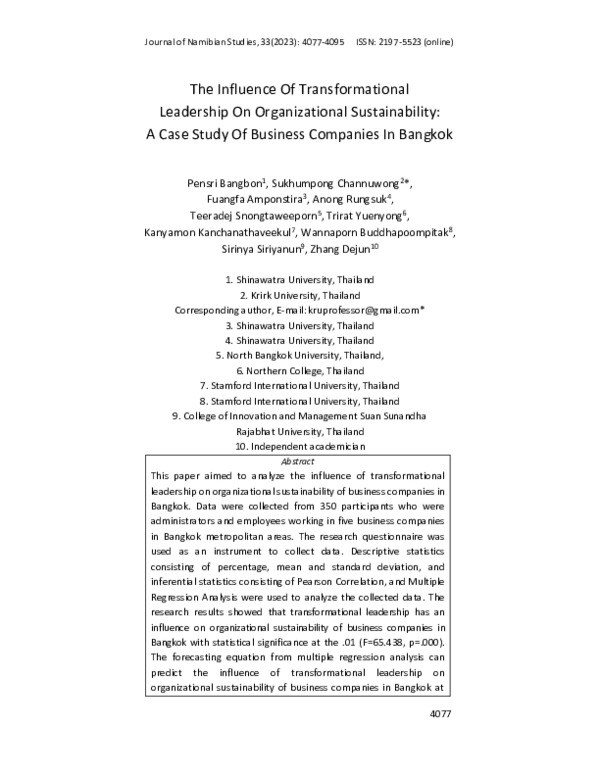 (PDF) The Influence Of Transformational Leadership On Organizational ...
