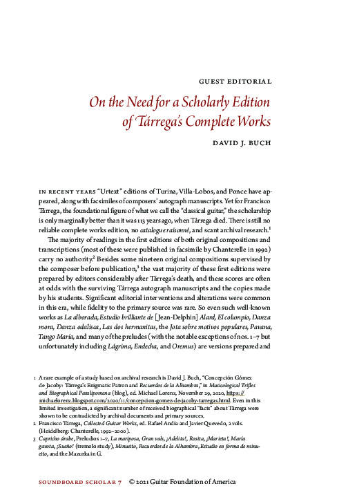 PDF) On the Need for a Scholarly Edition of Tárrega's Complete Works
