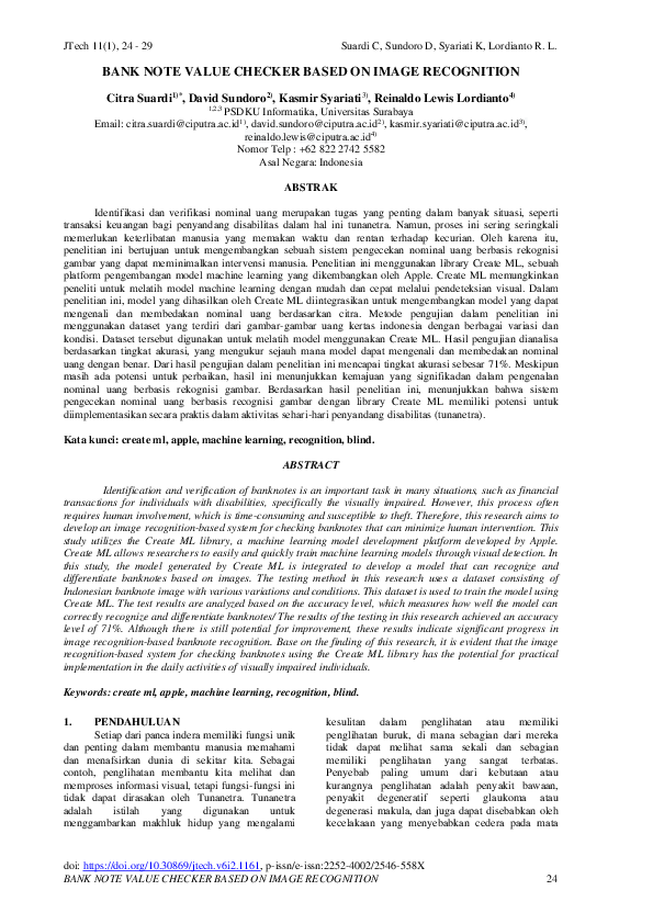 (PDF) Bank Note Value Checker Based on Image Recognition