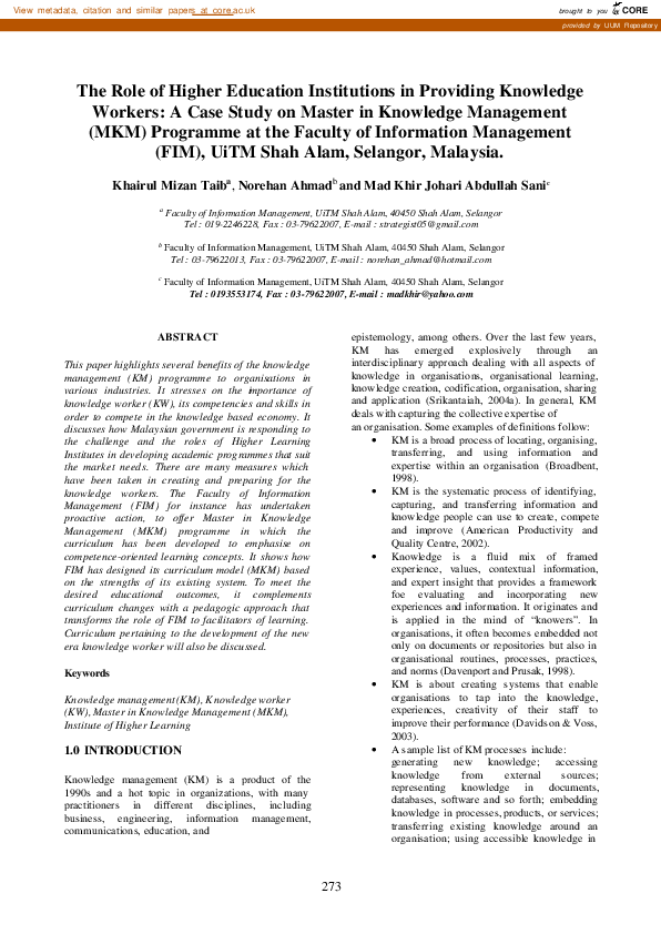 (PDF) The Role of Higher Education Institutions in Providing Knowledge ...