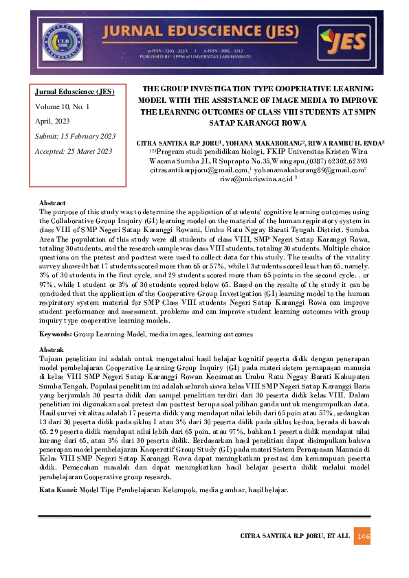 (PDF) The Group Investigation Type Cooperative Learning Model with the ...