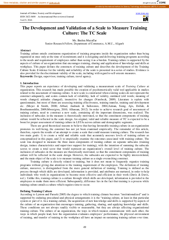 (PDF) The Development and Validation of a Scale to Measure Training ...