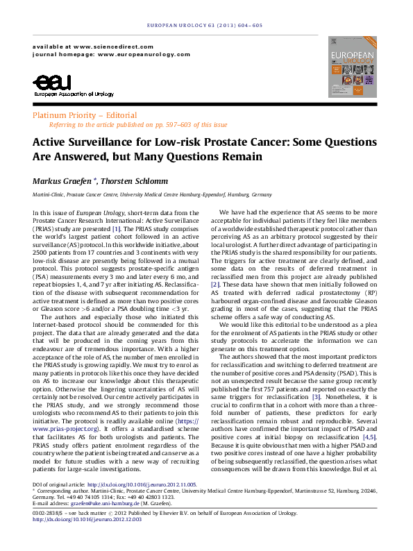 (PDF) Active surveillance for low-risk prostate cancer