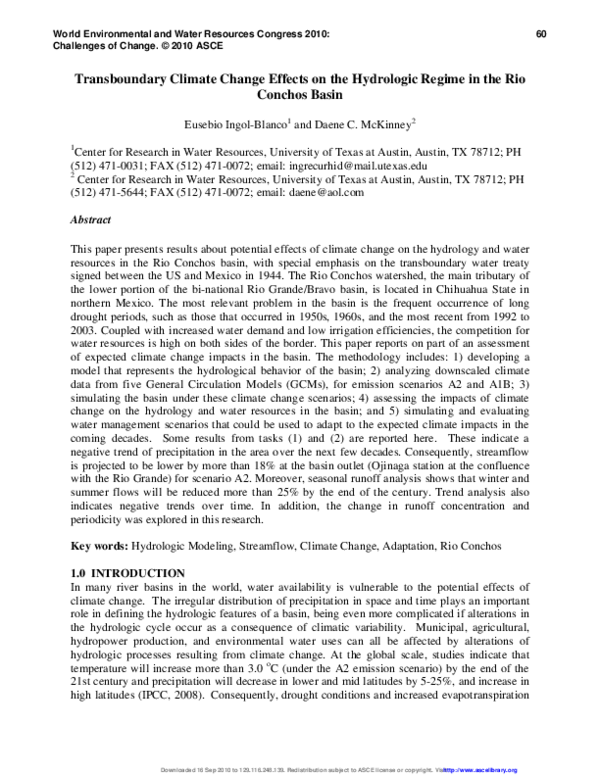 (PDF) Transboundary Climate Change Effects on the Hydrologic Regime in ...