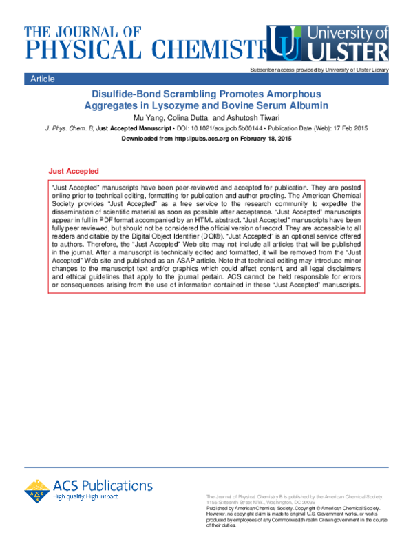 (PDF) Disulfide-bond scrambling promotes amorphous aggregates in ...
