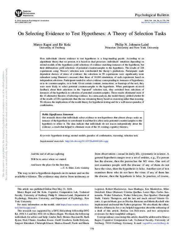 (PDF) On selecting evidence to test hypotheses: A theory of selection tasks