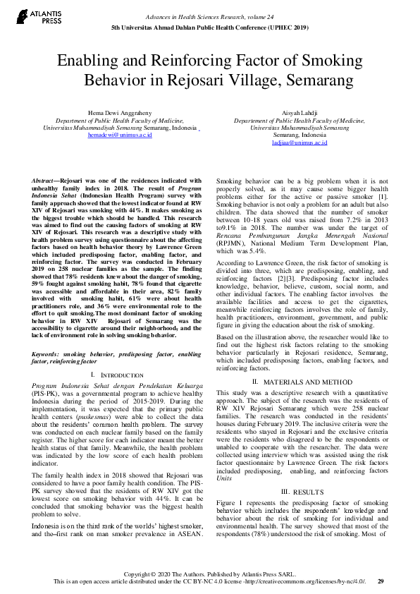 (PDF) Enabling and Reinforcing Factor of Smoking Behavior in Rejosari ...
