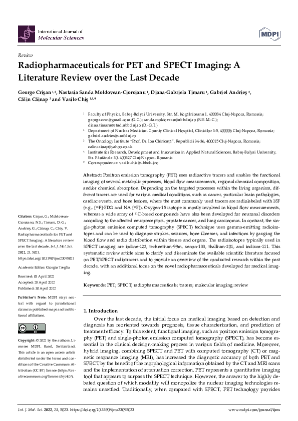 (PDF) Radiopharmaceuticals for PET and SPECT Imaging: A Literature ...