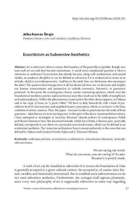 (PDF) Ecocriticism as Subversive Aesthetics