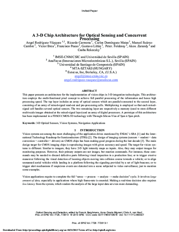 (PDF) A 3D chip architecture for optical sensing and concurrent processing