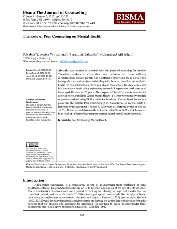 (PDF) The Role of Peer Counseling on Mental Health