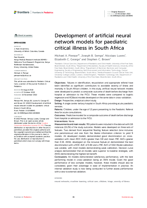 (PDF) Development of artificial neural network models for paediatric ...