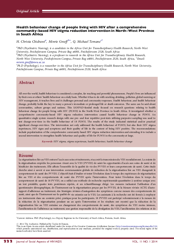 (PDF) Health behaviour change of people living with HIV after a ...