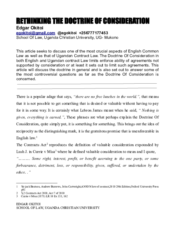 (PDF) RETHINKING THE DOCTRINE OF CONSIDERATION