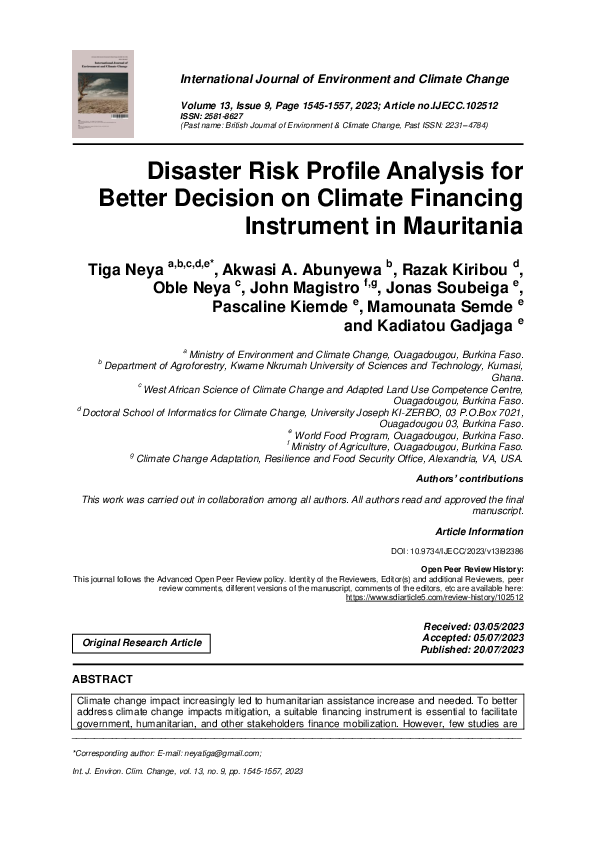 (PDF) Disaster Risk Profile Analysis for Better Decision on Climate ...