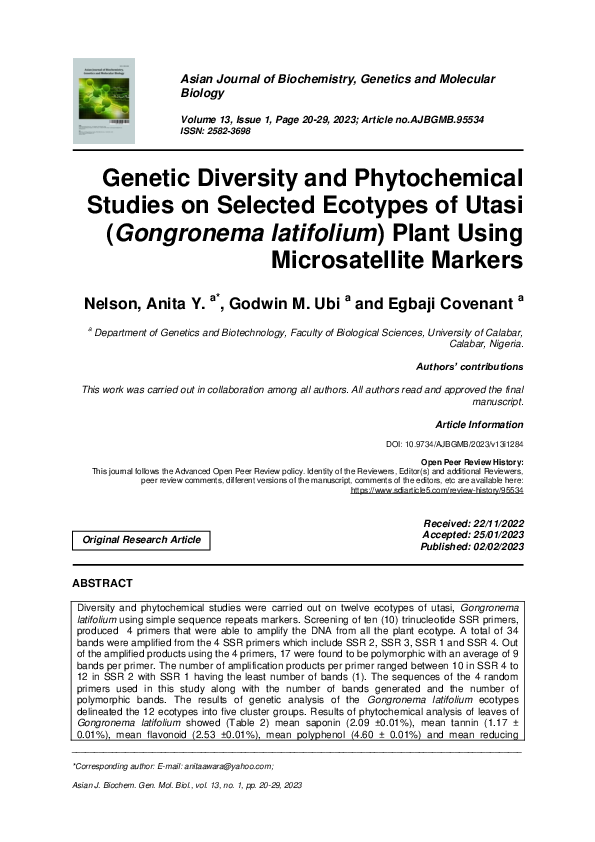 (PDF) Genetic Diversity and Phytochemical Studies on Selected Ecotypes ...