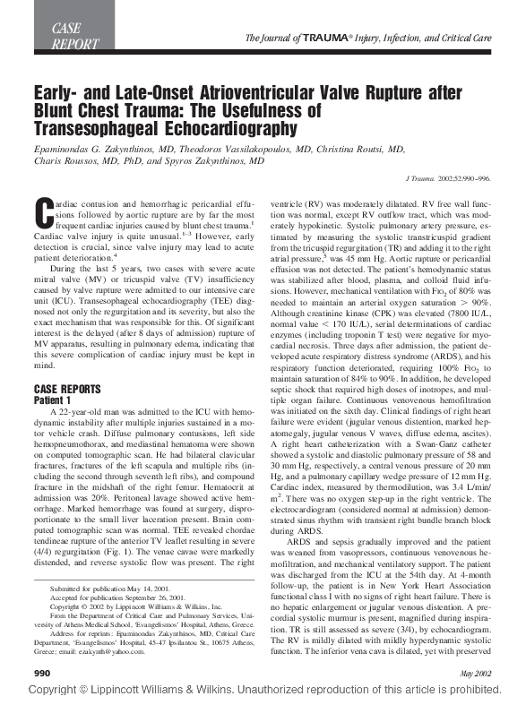 (PDF) Early- and Late-Onset Atrioventricular Valve Rupture after Blunt ...