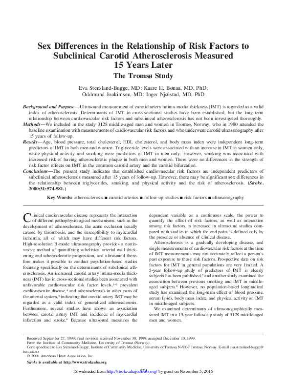 (PDF) Sex Differences in the Relationship of Risk Factors to ...