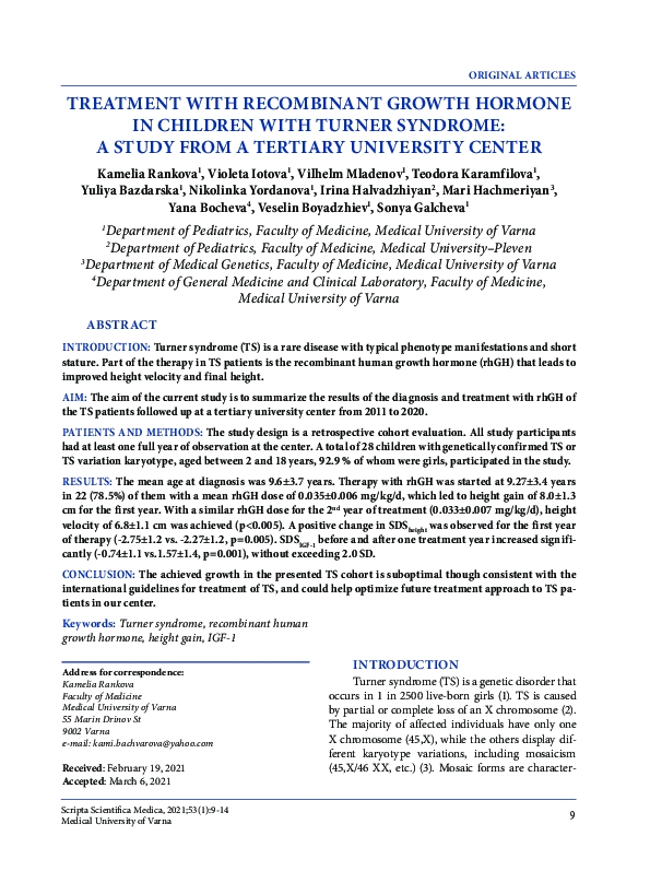 (PDF) Treatment with recombinant growth hormone in children with Turner ...