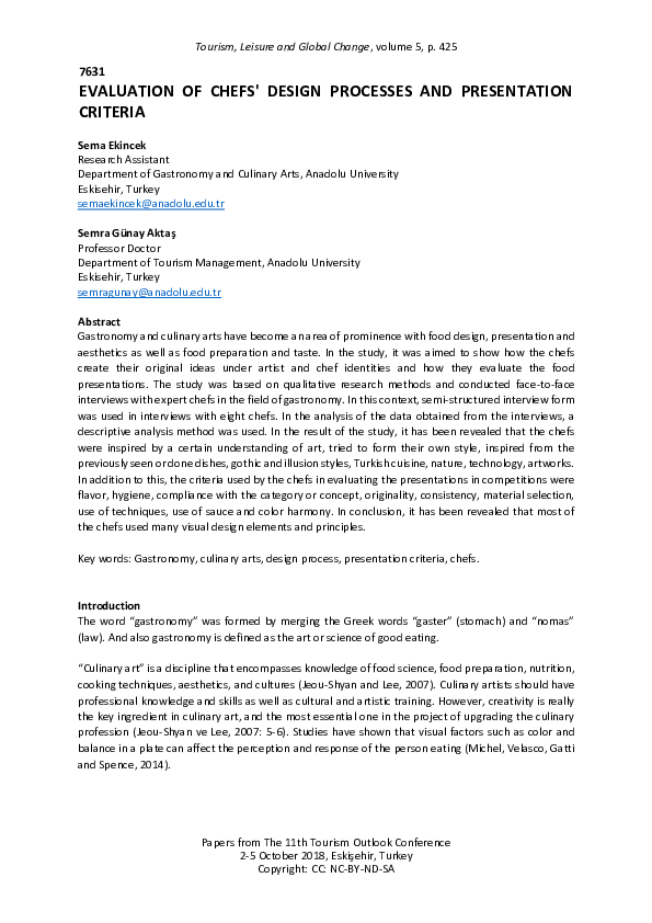 (PDF) Evaluation of Chefs' Design Processes and Presentation Criteria