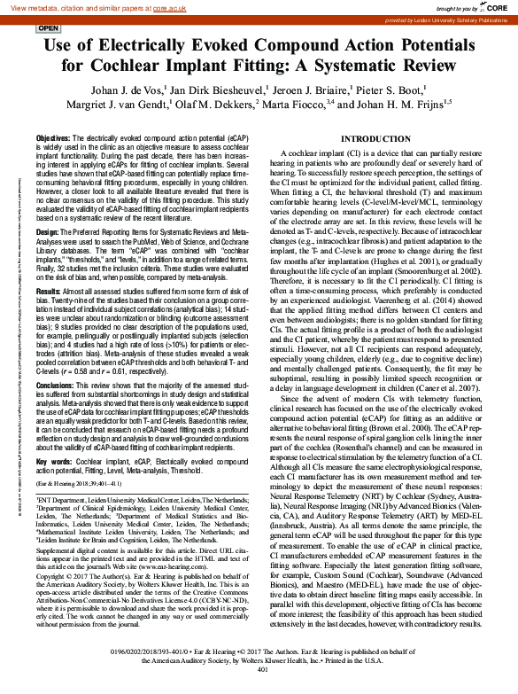 (PDF) Use of Electrically Evoked Compound Action Potentials for ...