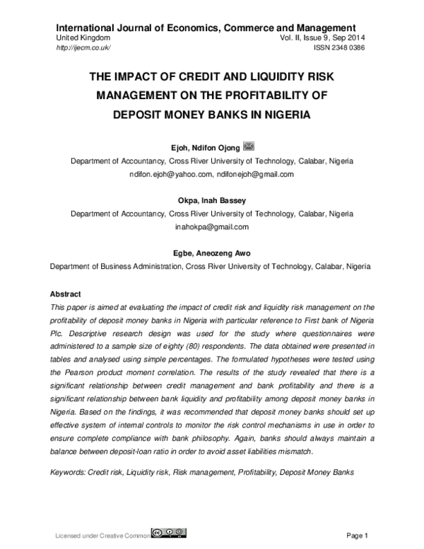 (PDF) The Impact of Credit and Liquidity Risk Management on the ...