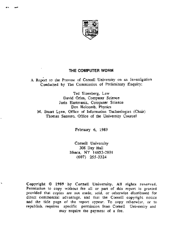 (PDF) The computer worm: A report to the Provost of Cornell University ...