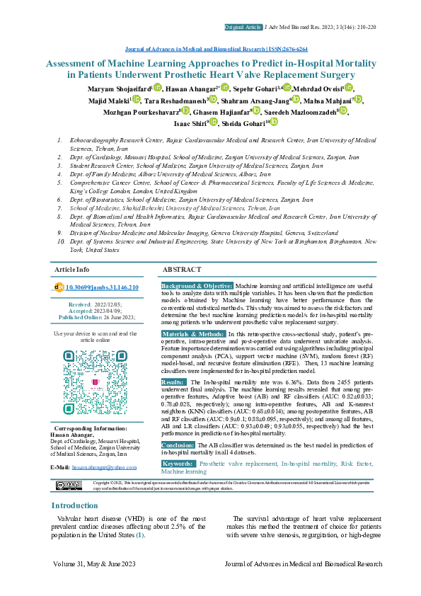(PDF) Assessment of Machine Learning Approaches to Predict in-Hospital ...