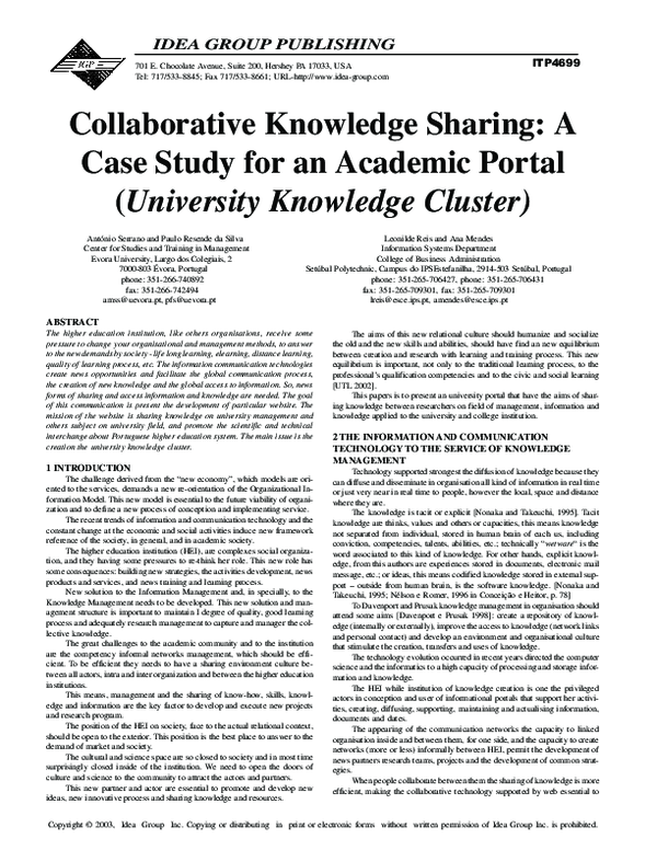 (PDF) Collaborative Knowledge Sharing : A Case Study for an Academic ...
