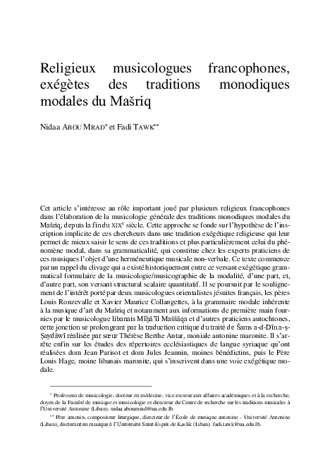 (PDF) Religieux musicologues francophones, exégètes des traditions ...
