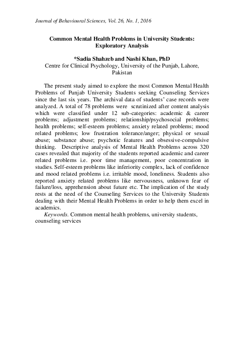(PDF) Common Mental Health Problems in University Students: Exploratory ...