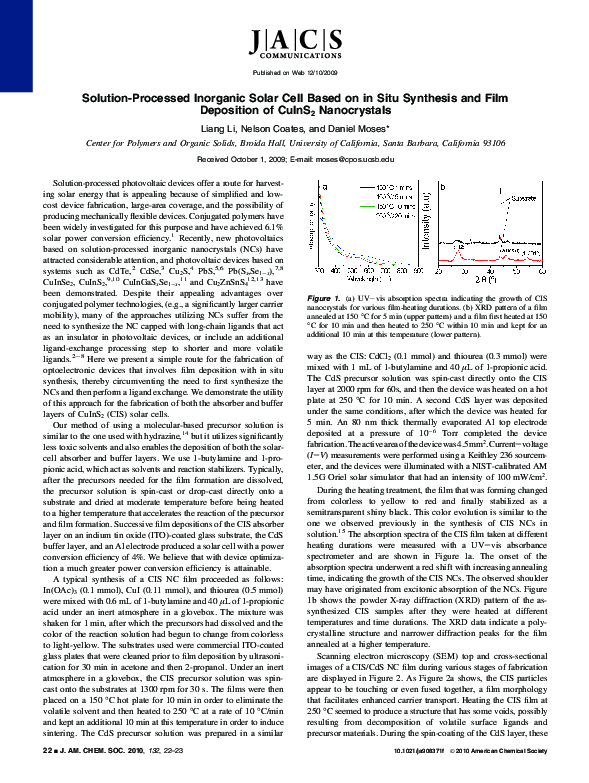 (PDF) Solution-Processed Inorganic Solar Cell Based on in Situ ...