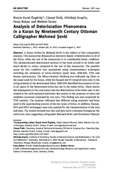 (PDF) Analysis of Deterioration Phenomena in a Koran by Nineteenth ...