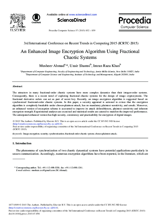 (PDF) An Enhanced Image Encryption Algorithm Using Fractional Chaotic ...