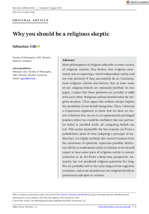 (PDF) Why you should be a religious skeptic
