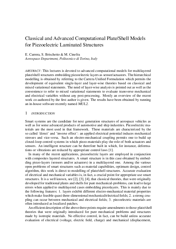 (PDF) Classical and Advanced Computational Plate/Shell Models for ...