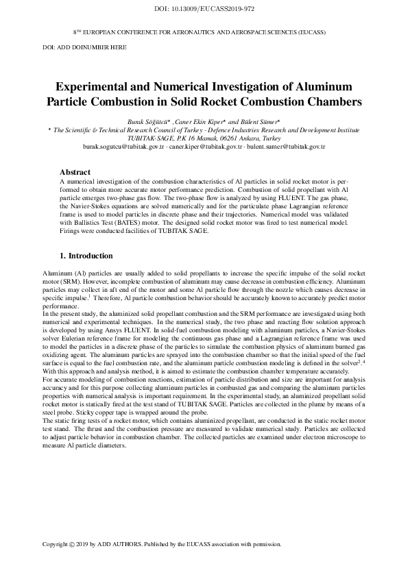 (PDF) Experimental and Numerical Investigation of Aluminum Particle ...