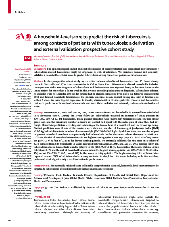 (PDF) A household-level score to predict the risk of tuberculosis among ...